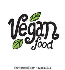 Cartoon doodle vector hand drawn logotype sticker. Vegan food.