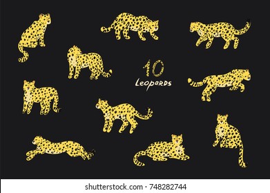 Cartoon Doodle Vektor Leoparden Tierillustrationen Set