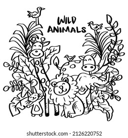 Cartoon Doodle Wild African Animals Background