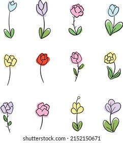 Cartoon Doodle Wildflower Floral Sketches in Vector Icon Design