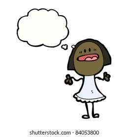 cartoon doodle woman with thought bubble