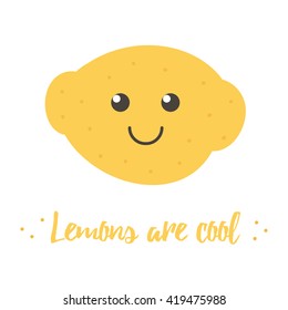 Cartoon doodle yellow lemon character isolated on white background.