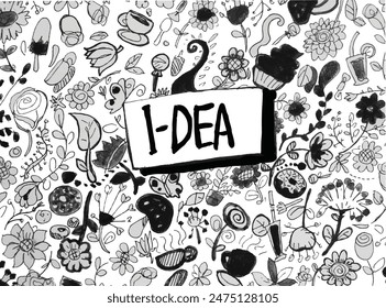 Cartoon ,doodles ,about, flowers,  sweets,coffee