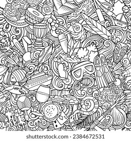 Cartoon doodles Australia seamless pattern. Backdrop with Australian culture symbols and items. Sketchy background