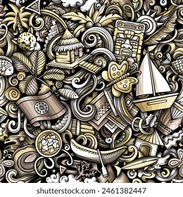 Dibujos animados garabatos Belice patrón sin fisuras. Fondo con símbolos y elementos de la cultura beliceña. Fondo gráfico para tela, tarjetas de felicitación, Fondo de pantalla