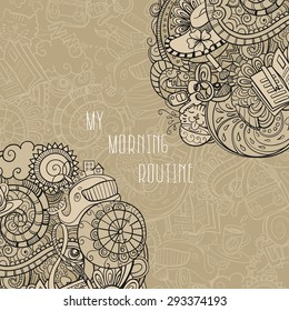 cartoon doodles, hand drawn everyday morning things