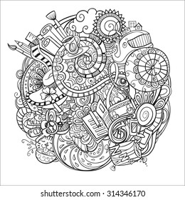 cartoon doodles, hand drawn everyday morning things