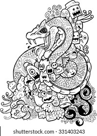 Cartoon doodles hand drawn snaked sketch
