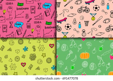 Cartoon doodles hand drawn style seamless pattern summer design wallpaper vector illustration.