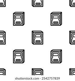 Cartoon doodles hard disk drive seamless pattern.	
