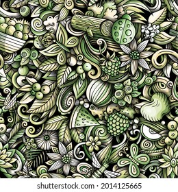 Cartoon doodles Summer nature seamless pattern. Backdrop with Summertime symbols and items. Monochrome detailed background for print on fabric, textile, phone cases, wrapping paper.