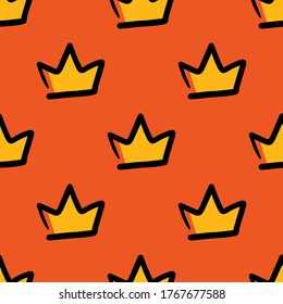 Cartoon, dooole golden crowns vector seamless pattern background.
