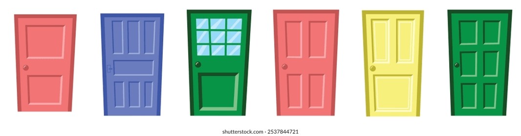 cartoon door doodle icon bundle set