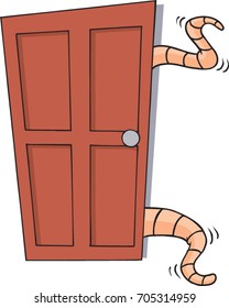 cartoon door with monster arms or tentacles coming out