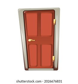 Cartoon doors composition with isolated image of modern door with wooden surface and ornate golden handle vector illustration