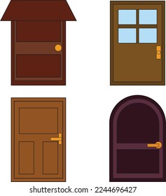 Cartoon Doors In Different Colors and Styles Vector Design Illustration art