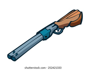 Cartoon Double Barreled Shotgun, Vector Illustration isolated on White Background. 