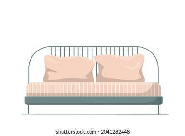 Cartoon double bed in modern style. Vector furniture isolated on a white background.