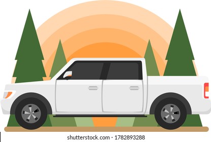 Cartoon double cabin pick up truck side view concept.