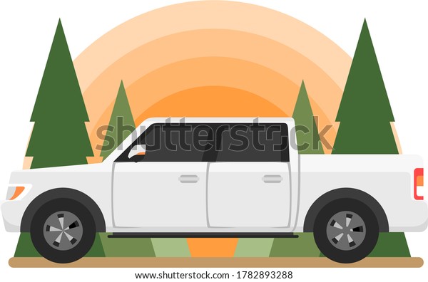 Cartoon\
double cabin pick up truck side view\
concept.