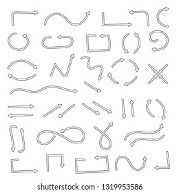 Cartoon double lined arrows, Set of symbols. Vector illustration isolated on white background