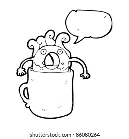 cartoon doughnut in hot coffee