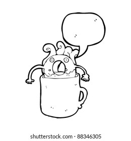 cartoon doughnut in hot mug of coffee cartoon
