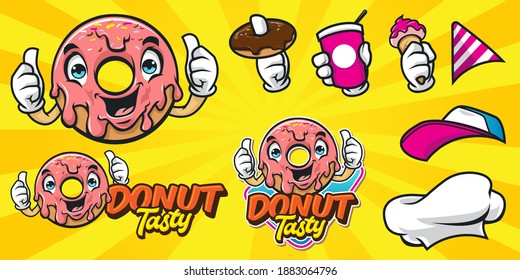 Logo del personaje de la mascota del donut de caricatura