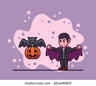 Cartoon dracula and bats vector illustration