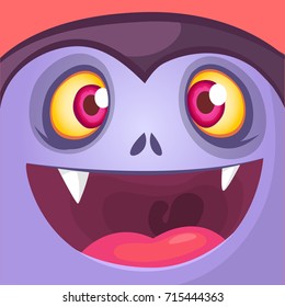 Cartoon Dracula Face.  Cute square avatar or icon. Halloween illustration. Monster Card - Vampire.