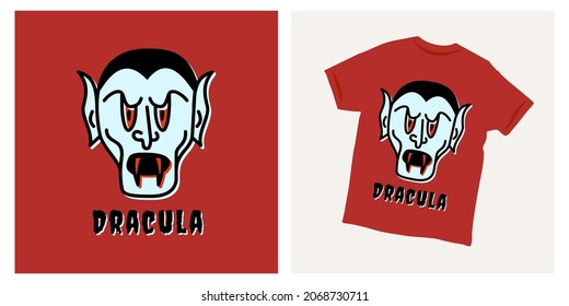 Dibujo de diseño de camiseta de la cara de Drácula