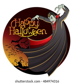 Cartoon Dracula vector. Vampire Dracula Halloween. Halloween background