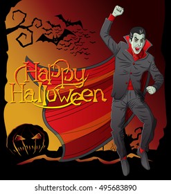 Cartoon Dracula vector. Vampire Dracula Halloween. Halloween background