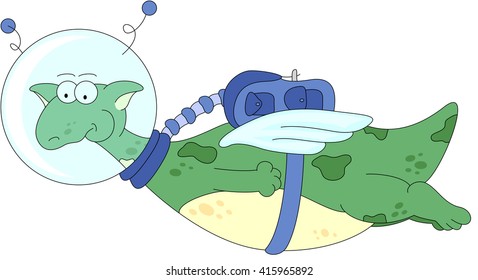 Cartoon dragon astronaut isolated on white