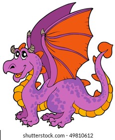 Cartoon dragon with big wings - vector illustration.