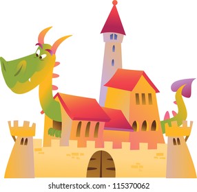 Cartoon dragon and castle