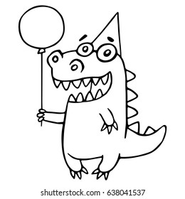 Cartoon dragon congratulates. Vector illustration. Kind cute cheerful character.