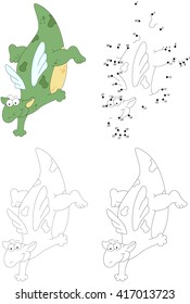 Cartoon dragon dances on the floor. Dot to dot educational game for kids