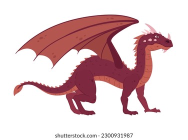 Cartoon dragon. Fantasy reptile, standing winged magic dragon. Fairy fire breathing dragon flat vector illustration