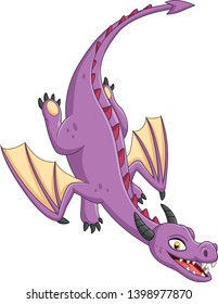 Cartoon dragon flying on white background
