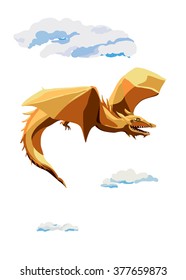 Cartoon dragon flying in the sky.