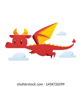 Cartoon dragon flying vector isolated illustration