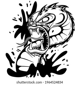 cartoon dragon, half in water, splashing water, vinyl print and cut t-shirt design