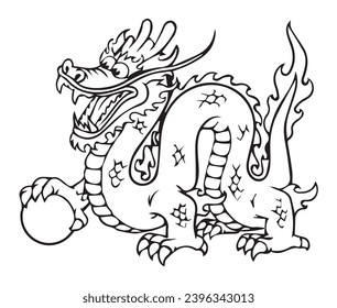 cartoon dragon isolated background. Simple design outline style. You can change color you want. Vector illustration