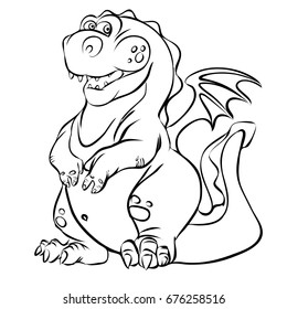 Cartoon dragon line art vector illustration