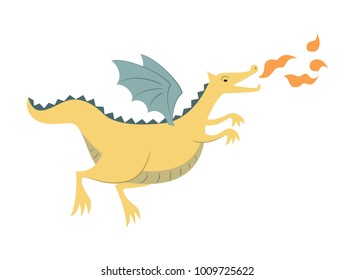 Cartoon dragon on white background. Vector illustration.