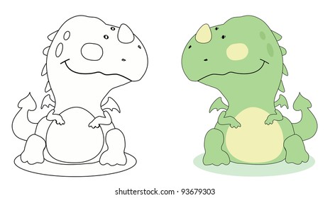 Cartoon dragon outline. . Vector EPS 8