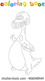 Cartoon dragon with a rugby ball. Coloring book for kids