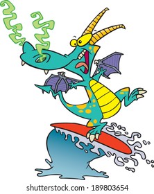 cartoon dragon surfing