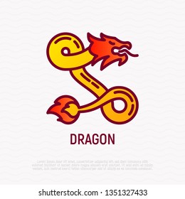Cartoon dragon thin line icon. Modern vector illustration for Chinese horoscope.